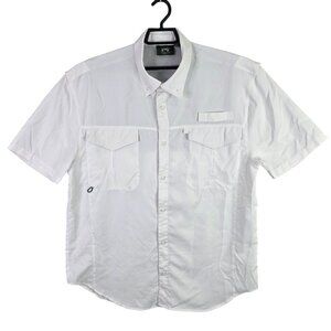 Mens Stillwater Supply Co White Fishing Shirt Vented Short Sleeve Button Up L